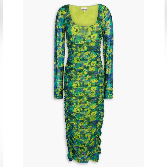 Ganni Dresses & Skirts - GANNI Sulfar Spring Ruched Mesh Dress - Size 44